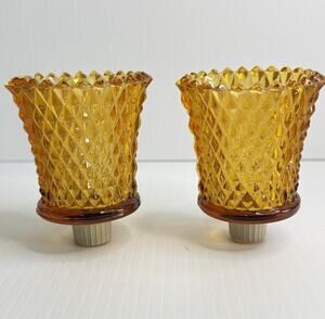 Vintage Amber Glass Diamond Point Glass Peg Cup Votive Holder Cottage Core